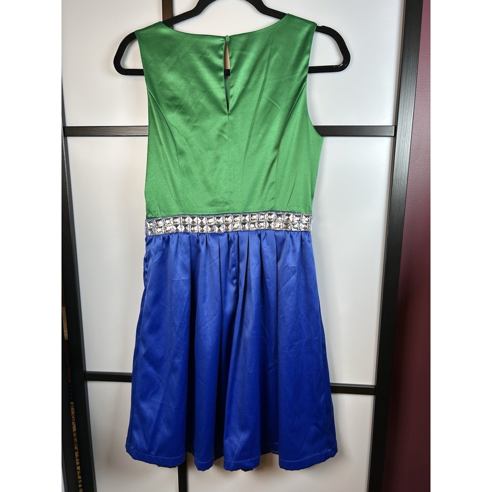 Pim & Larkin‎ Bejeweled Coctail Dress Emerald Green and Sapphire Blue Size Small - Picture 2 of 11